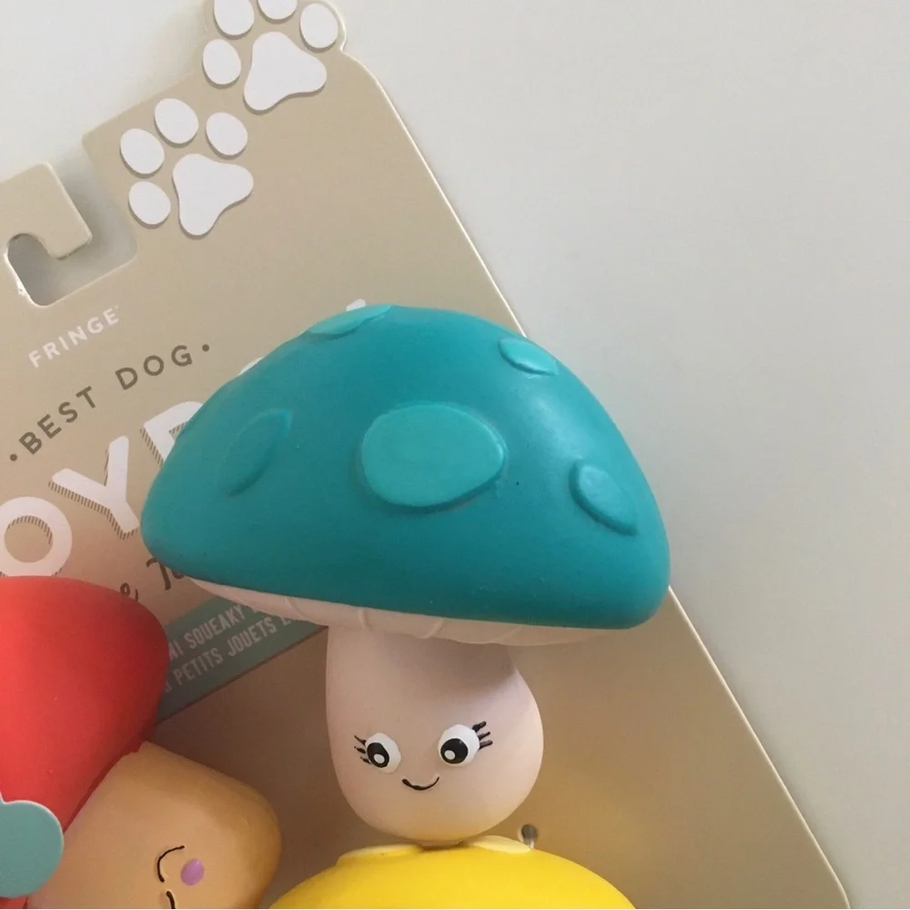 Dog Toys Latex Squeakers Red Yellow Blue Mushrooms “Time to Forage” NEW | Fringe